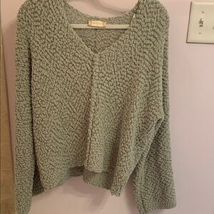 Altered State Cozy Green V-Neck Chunky Knit Sweater